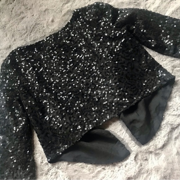 American Eagle glamrock sequins gauze shrug bolero jacket black longer in front - Picture 3 of 8